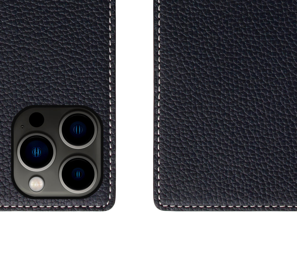 D8 Full Grain Leather Diary Case for iPhone 13 Pro Max (Black Blue)
