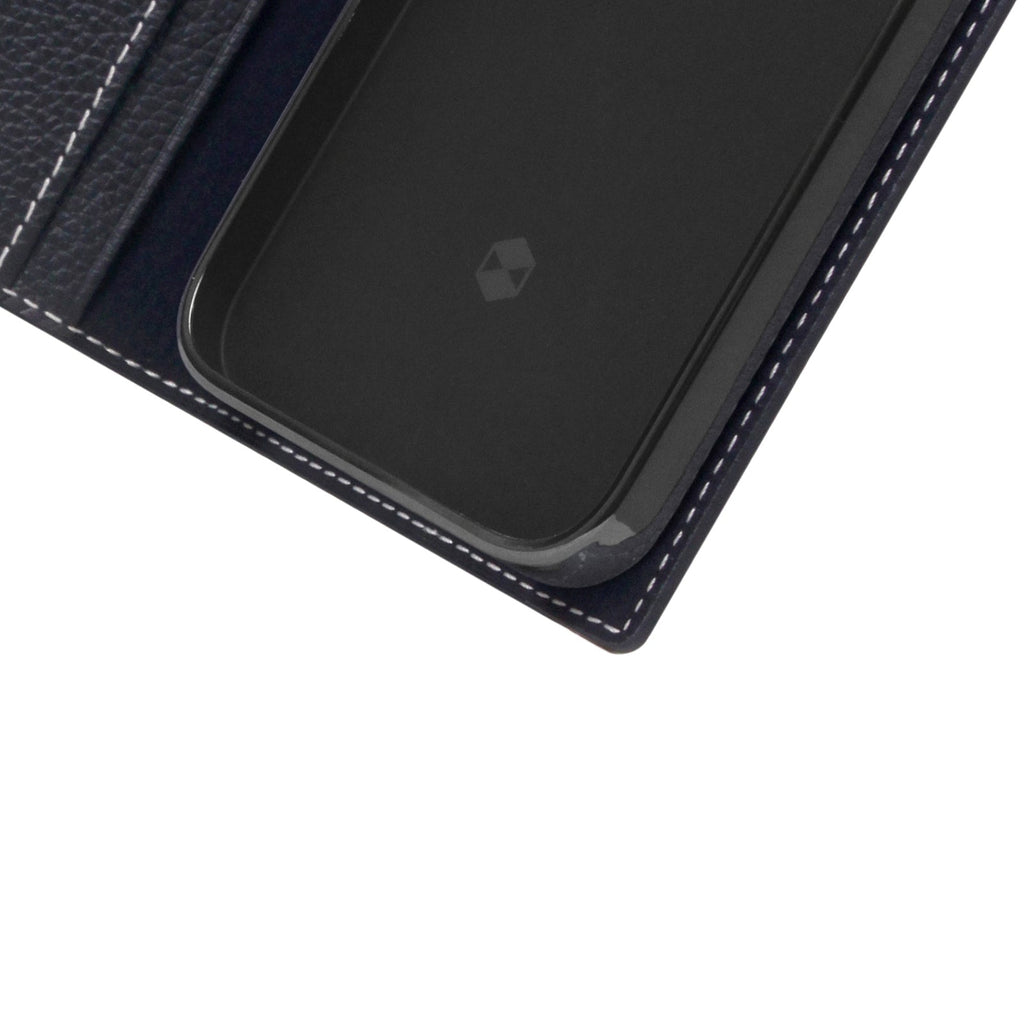 D8 Full Grain Leather Diary Case for iPhone 14 Pro Max (Black Blue)