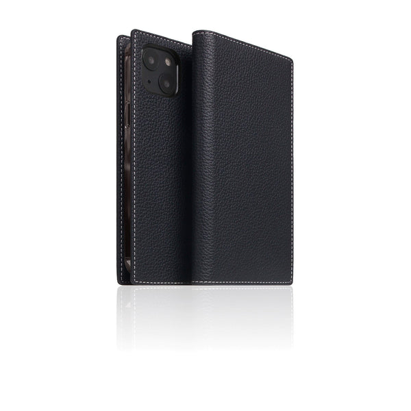 D8 Full Grain Leather Diary Case for iPhone 14 (Black Blue)