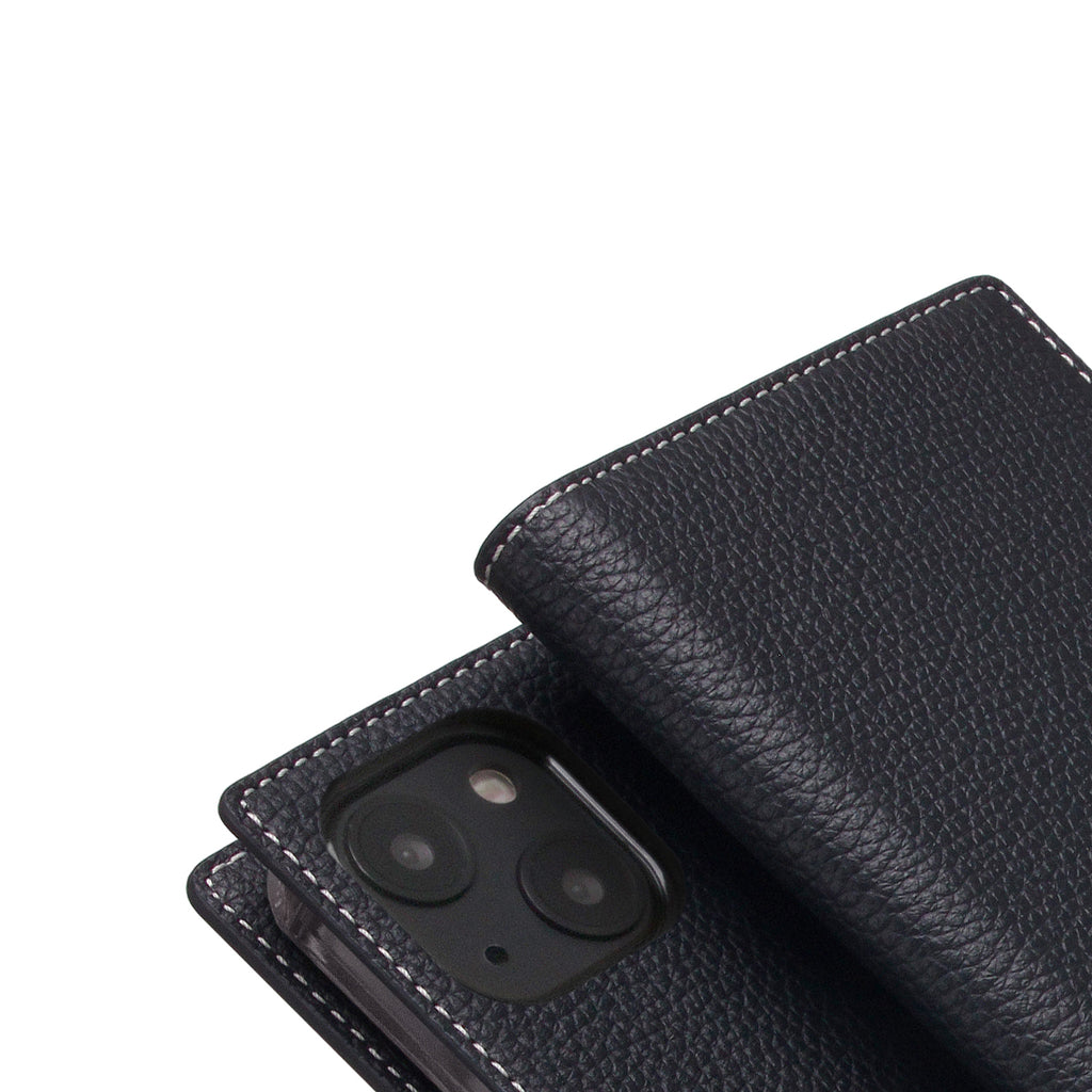 D8 Full Grain Leather Diary Case for iPhone 13 (Black Blue)