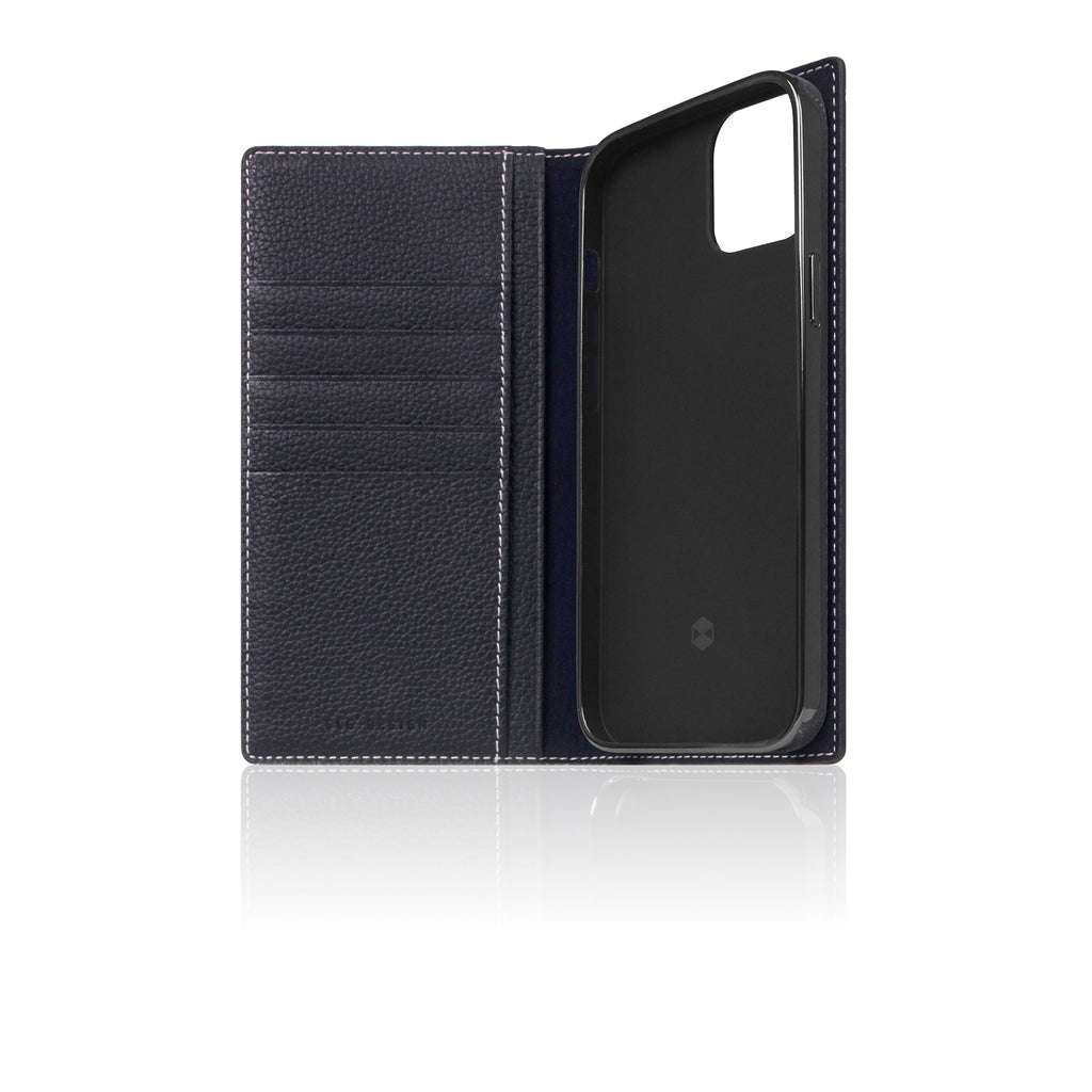 D8 Full Grain Leather Diary Case for iPhone 14 Plus (Black Blue)
