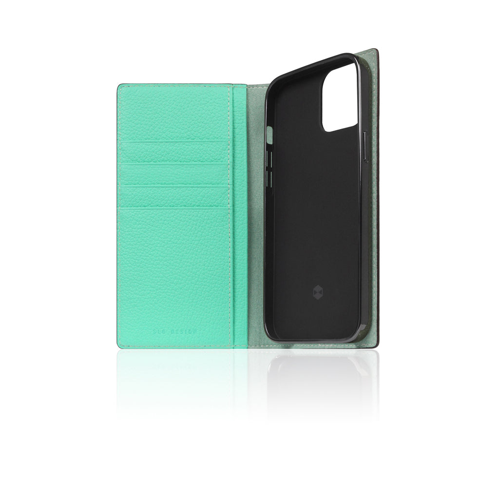 D8 Neon Full Grain Leather Diary Case for iPhone 13 (Teal)