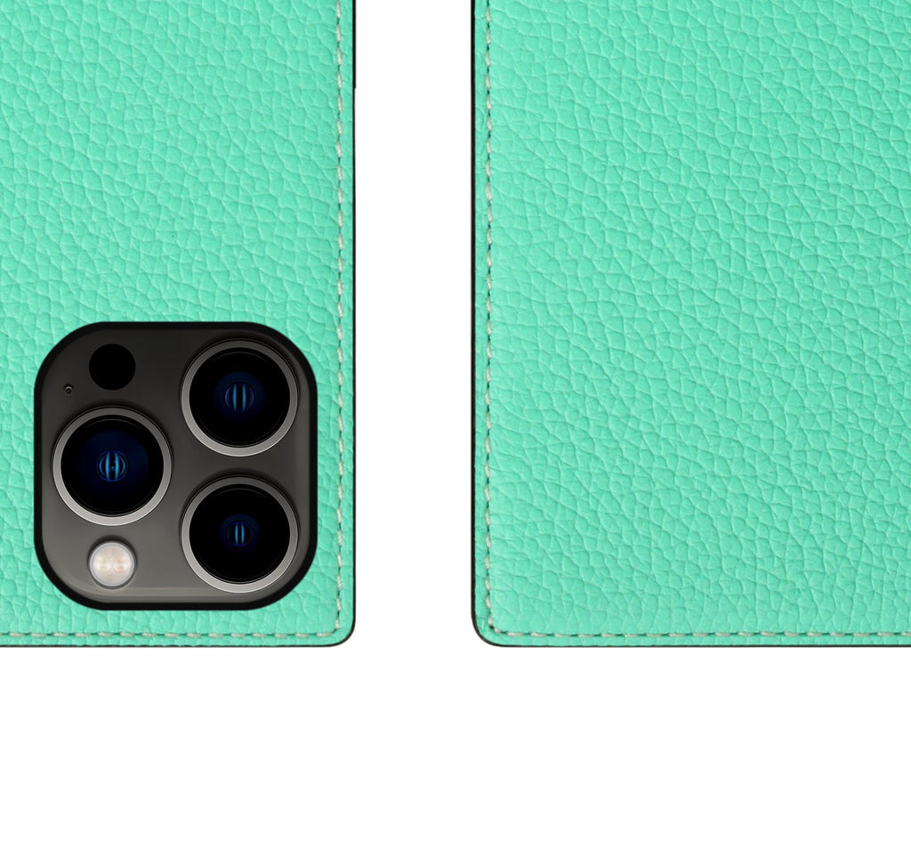 D8 Neon Full Grain Leather Diary Case for iPhone 14 Pro Max (Teal)