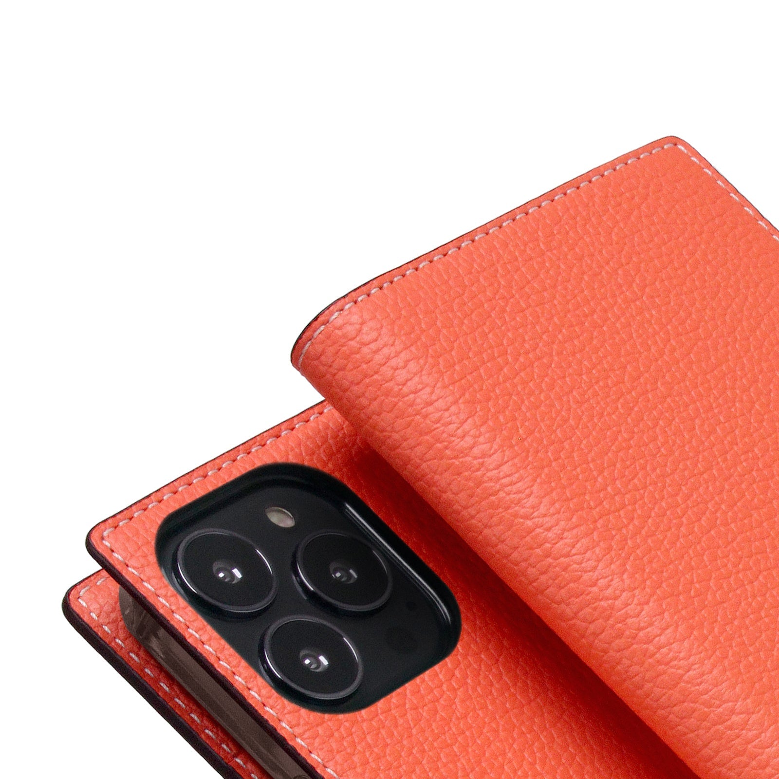 D8 Neon Full Grain Leather Diary Case for iPhone 14 Pro Max (Coral)