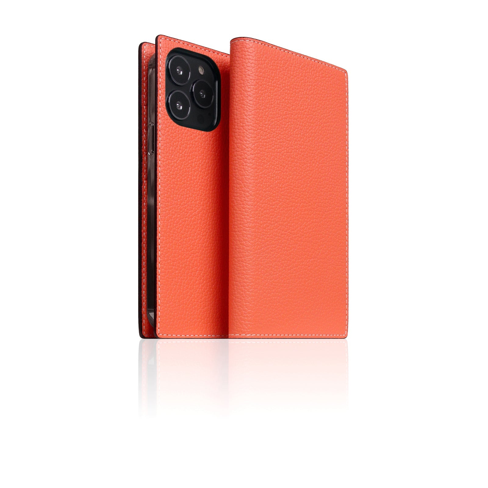 D8 Neon Full Grain Leather Diary Case for iPhone 14 Pro (Coral) l SLG DESIGN