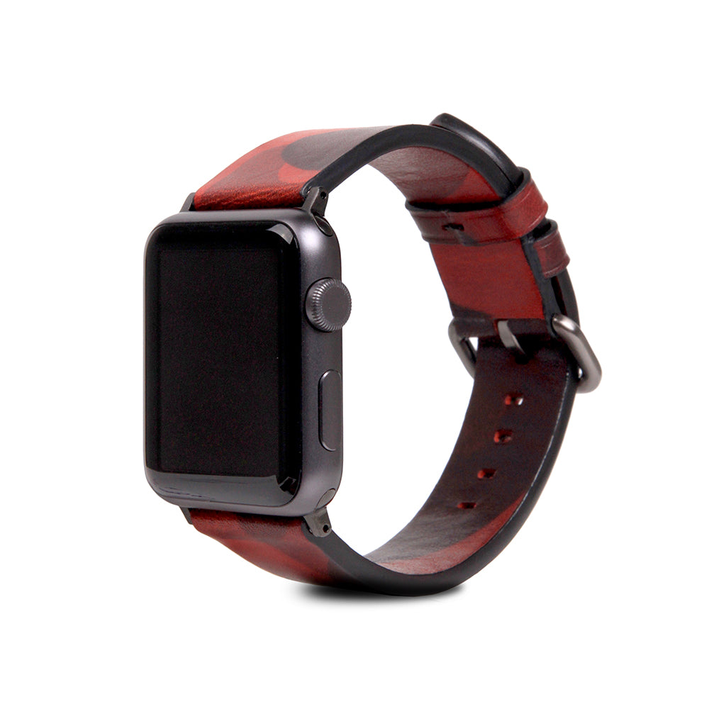 D9 Italian Camo Leather Strap for Apple Watch SE, ULTRA 2, Series 1-9 42/44/45/49mm (Red)