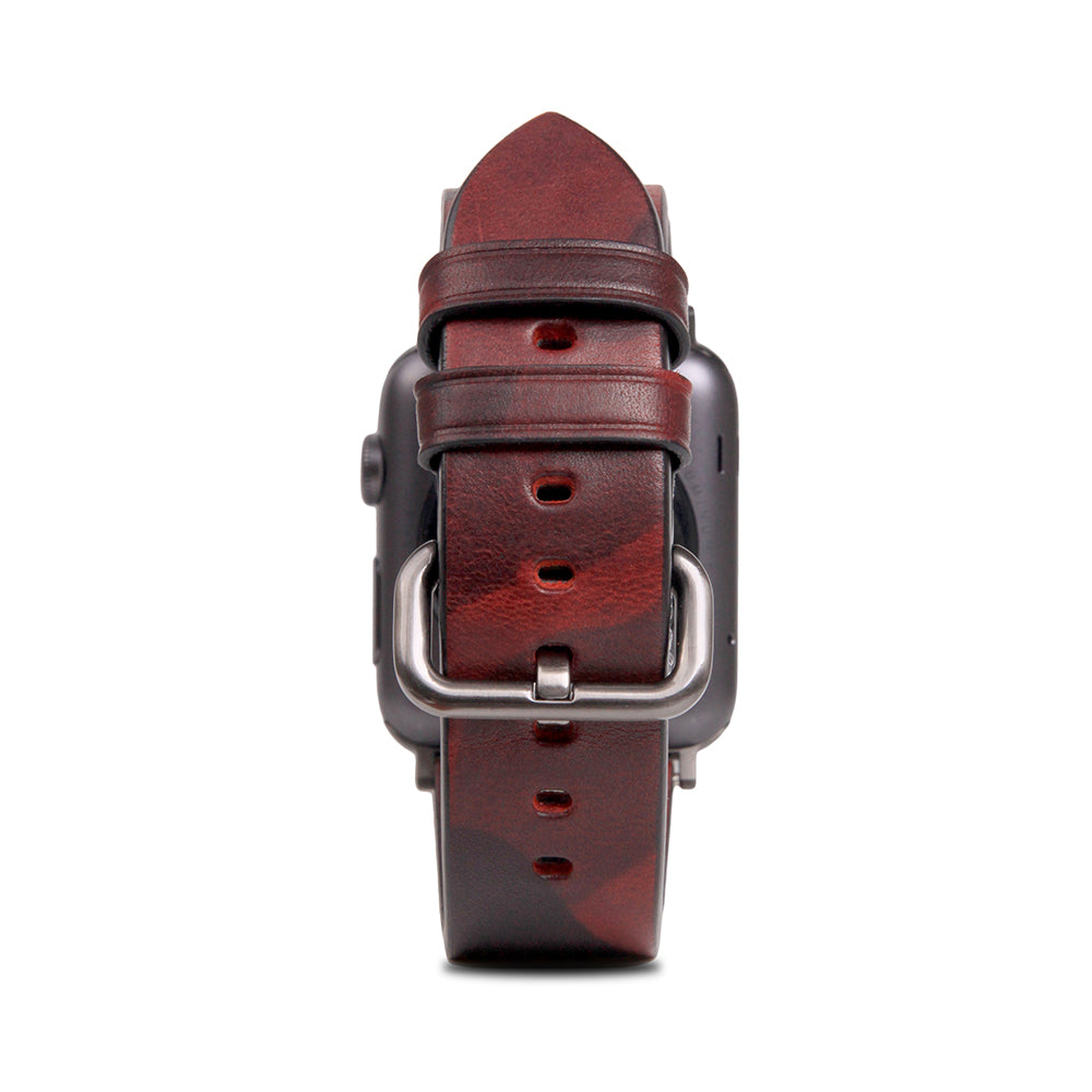 D9 Italian Camo Leather Strap for Apple Watch SE, ULTRA 2, Series 1-9 42/44/45/49mm (Red)
