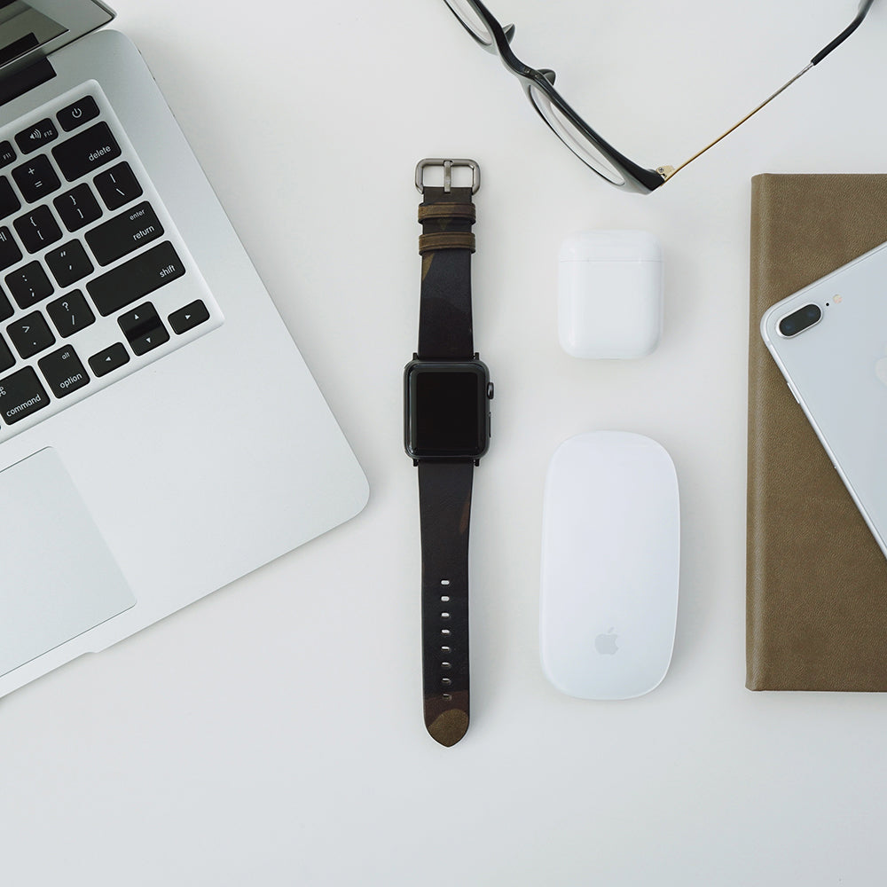 D9 Italian Camo Leather Strap for Apple Watch SE, ULTRA 2, Series 1-9 42/44/45/49mm (Khaki)