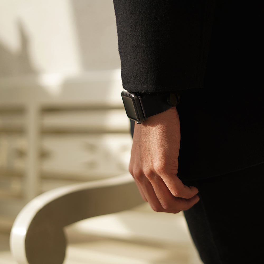 D9 Italian Camo Leather Strap for Apple Watch SE, ULTRA 2, Series 1-9 42/44/45/49mm (Black)