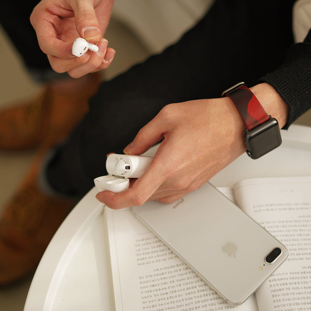 D9 Italian Camo Leather Strap for Apple Watch SE, ULTRA 2, Series 1-9 42/44/45/49mm (Red)