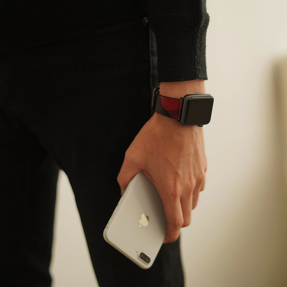 D9 Italian Camo Leather Strap for Apple Watch SE, ULTRA 2, Series 1-9 42/44/45/49mm (Red)