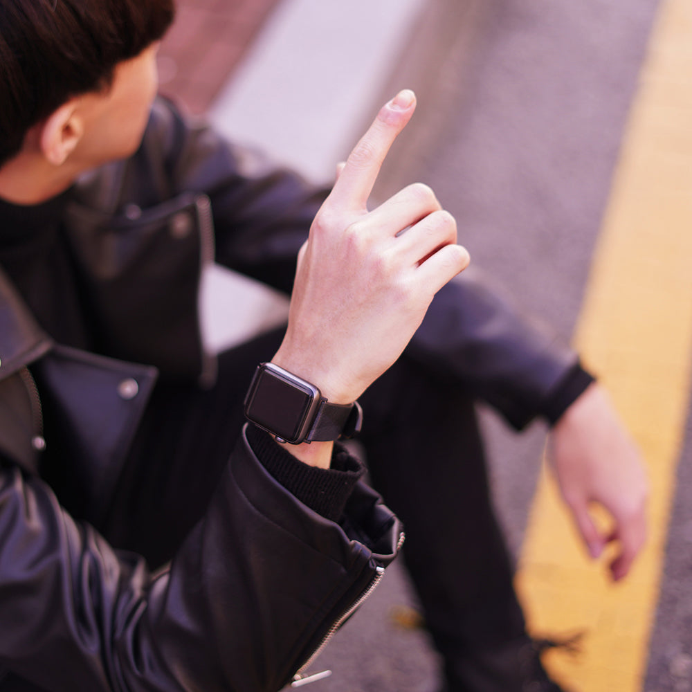 D9 Italian Camo Leather Strap for Apple Watch SE, ULTRA 2, Series 1-9 42/44/45/49mm (Black)