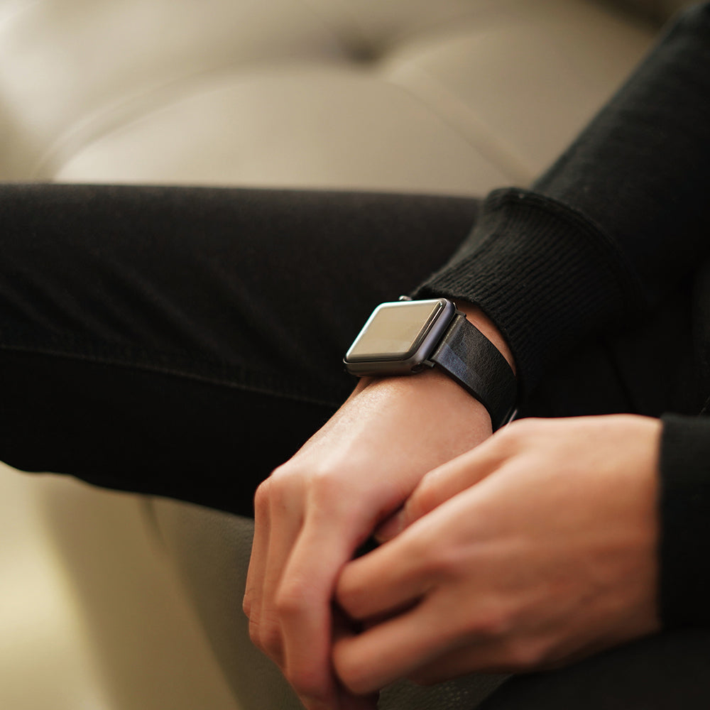 D9 Italian Camo Leather Strap for Apple Watch SE, ULTRA 2, Series 1-9 42/44/45/49mm (Black)