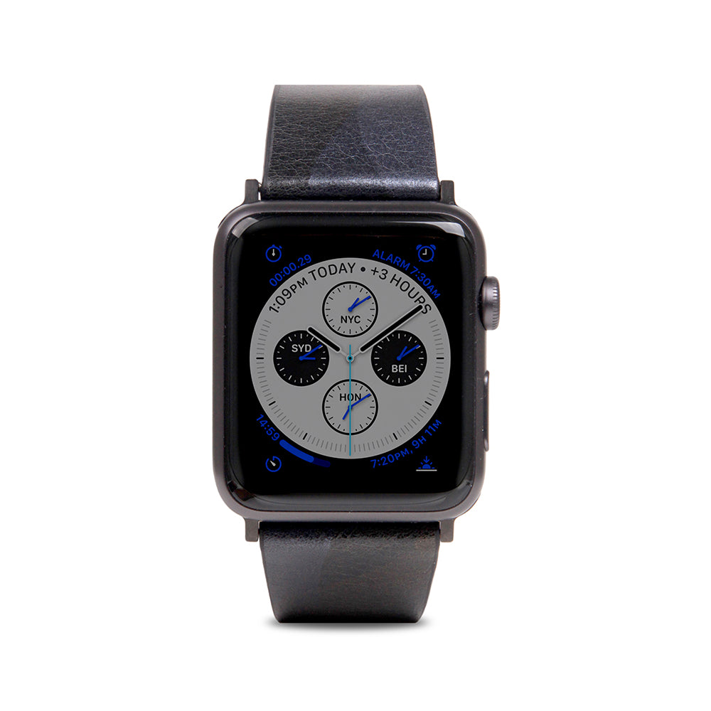 D9 Italian Camo Leather Strap for Apple Watch SE, ULTRA 2, Series 1-9 42/44/45/49mm (Black)