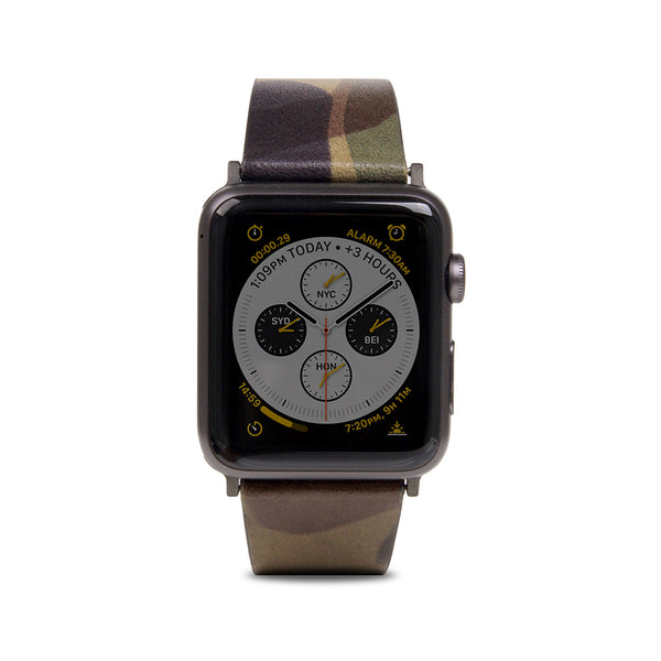 D9 Italian Camo Leather Strap for Apple Watch SE, ULTRA 2, Series 1-9 42/44/45/49mm (Khaki)