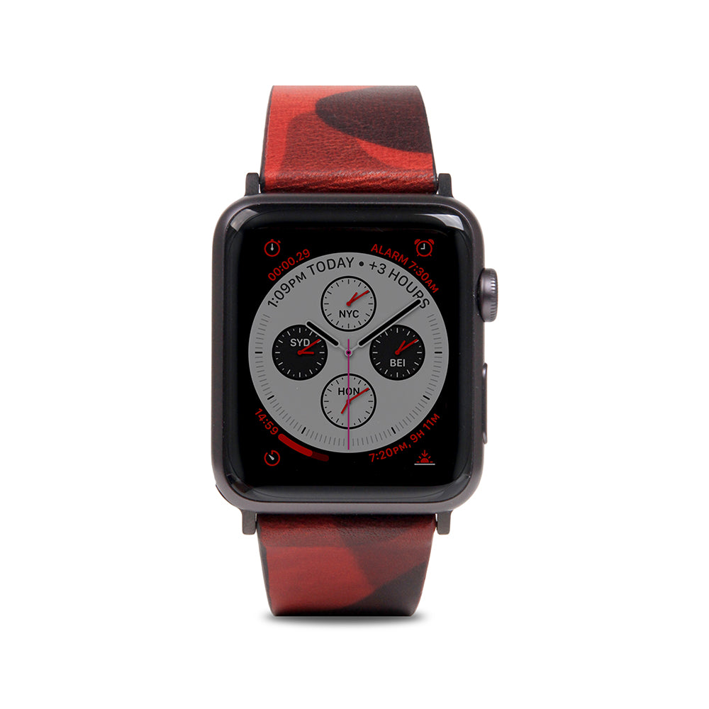 D9 Italian Camo Leather Strap for Apple Watch SE, ULTRA 2, Series 1-9 42/44/45/49mm (Red)