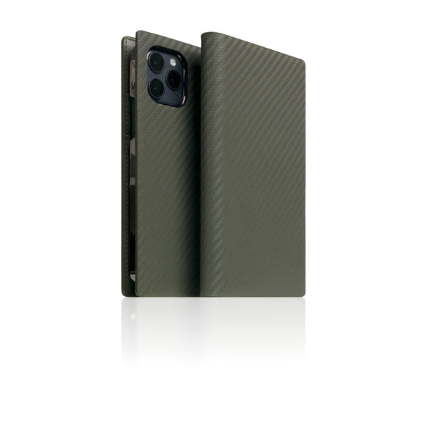D+ Italian Carbon Leather Diary Case for iPhone 12 Pro Max (Khaki)