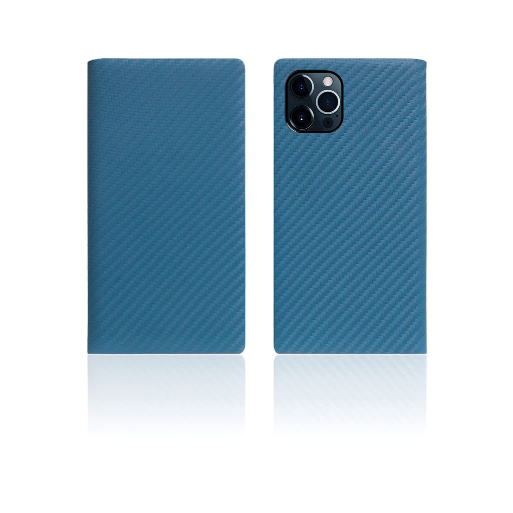 D+ Italian Carbon Leather Diary Case for iPhone 12 / 12 Pro (Blue)