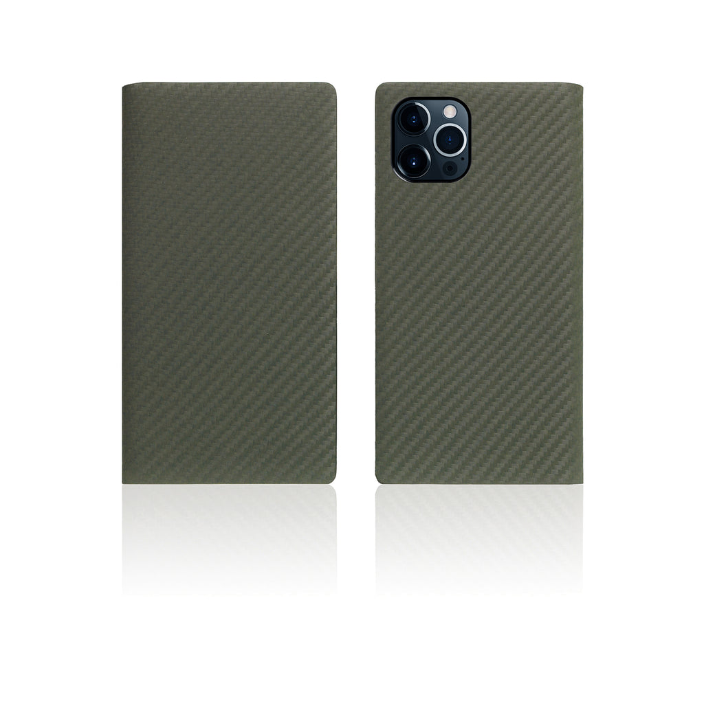 D+ Italian Carbon Leather Diary Case for iPhone 12 Pro Max (Khaki)