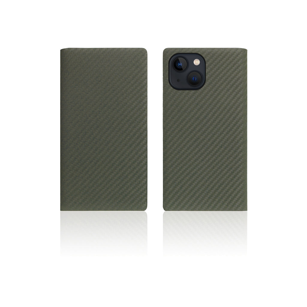 D+ Italian Carbon Leather Diary Case for iPhone 13 mini (Khaki)