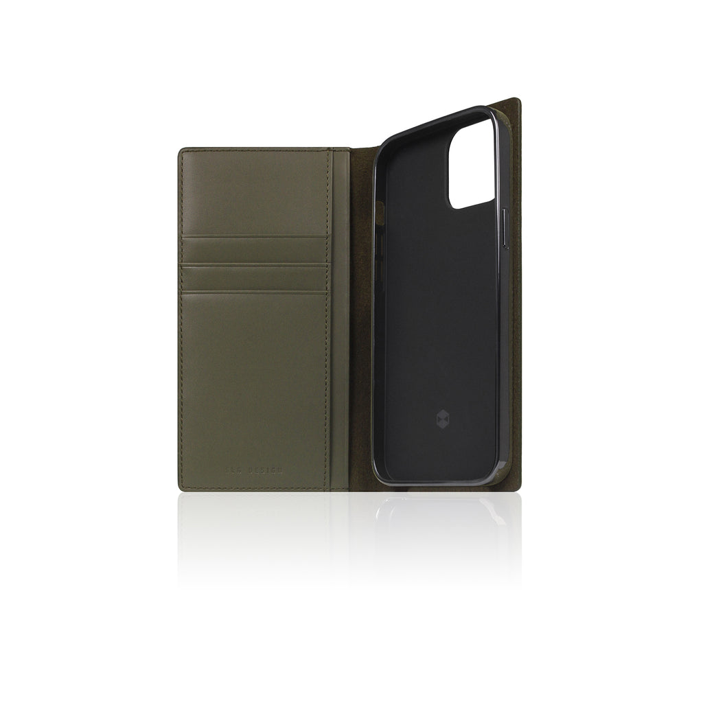 D+ Italian Carbon Leather Diary Case for iPhone 13 mini (Khaki)