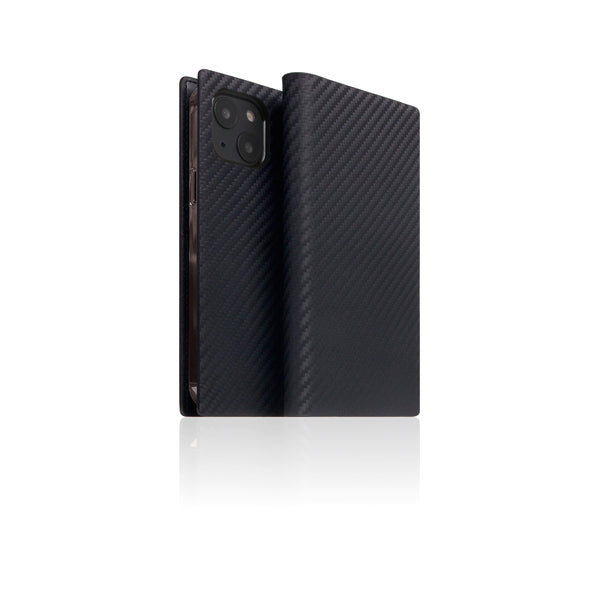 D+ Italian Carbon Leather Diary Case for iPhone 13 mini (Black)
