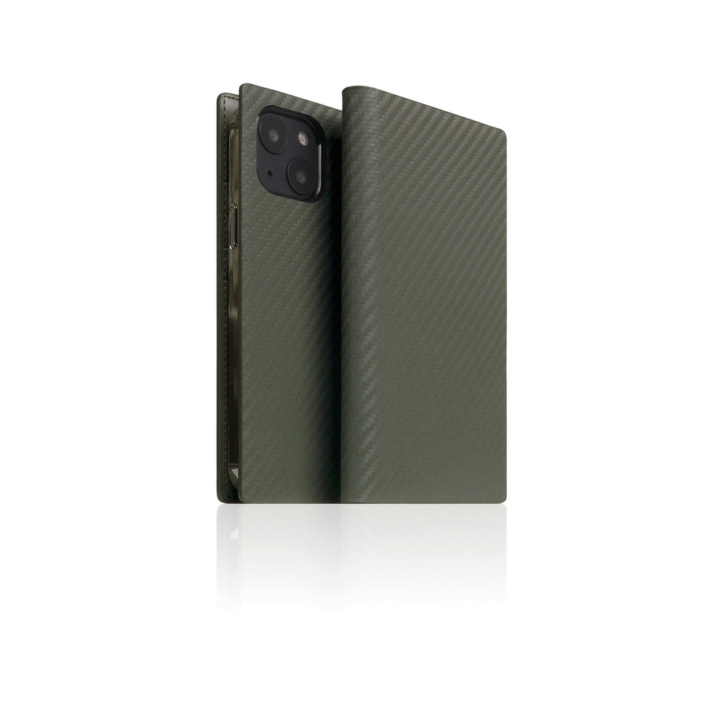 D+ Italian Carbon Leather Diary Case for iPhone 13 mini (Khaki)