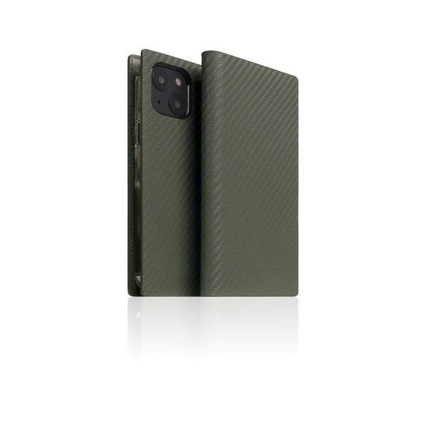 D+ Italian Carbon Leather Diary Case for iPhone 13 mini (Khaki)
