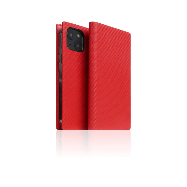 D+ Italian Carbon Leather Diary Case for iPhone 13 mini (Red)