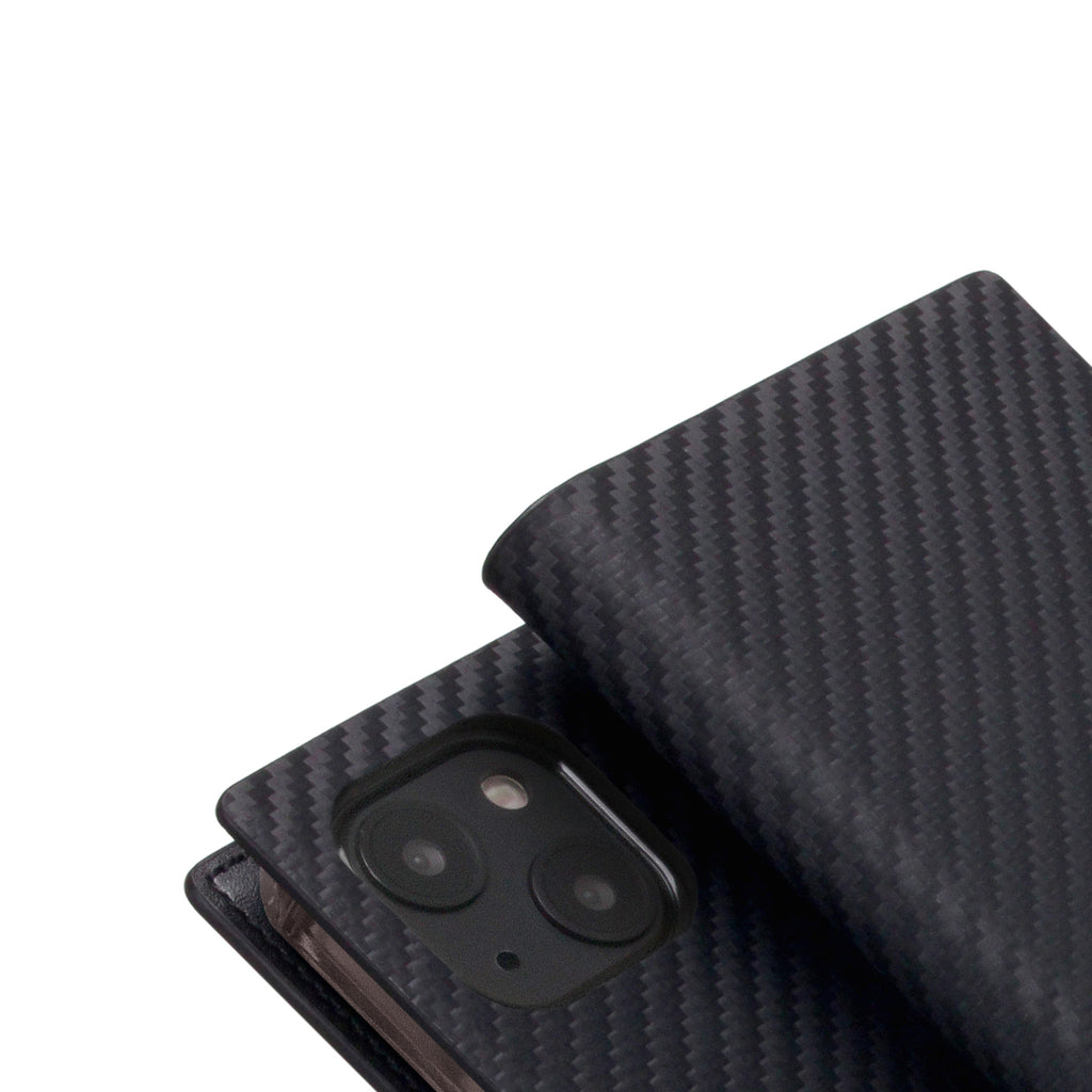 D+ Italian Carbon Leather Diary Case for iPhone 13 mini (Black)