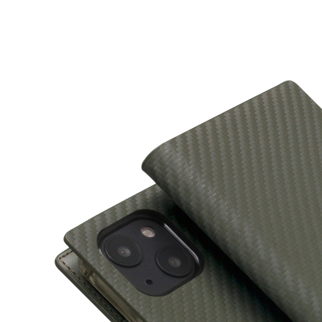 D+ Italian Carbon Leather Diary Case for iPhone 13 mini (Khaki)