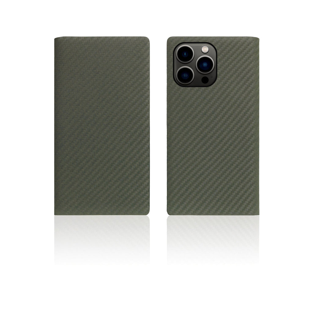 D+ Italian Carbon Leather Diary Case for iPhone 14 Pro (Khaki)