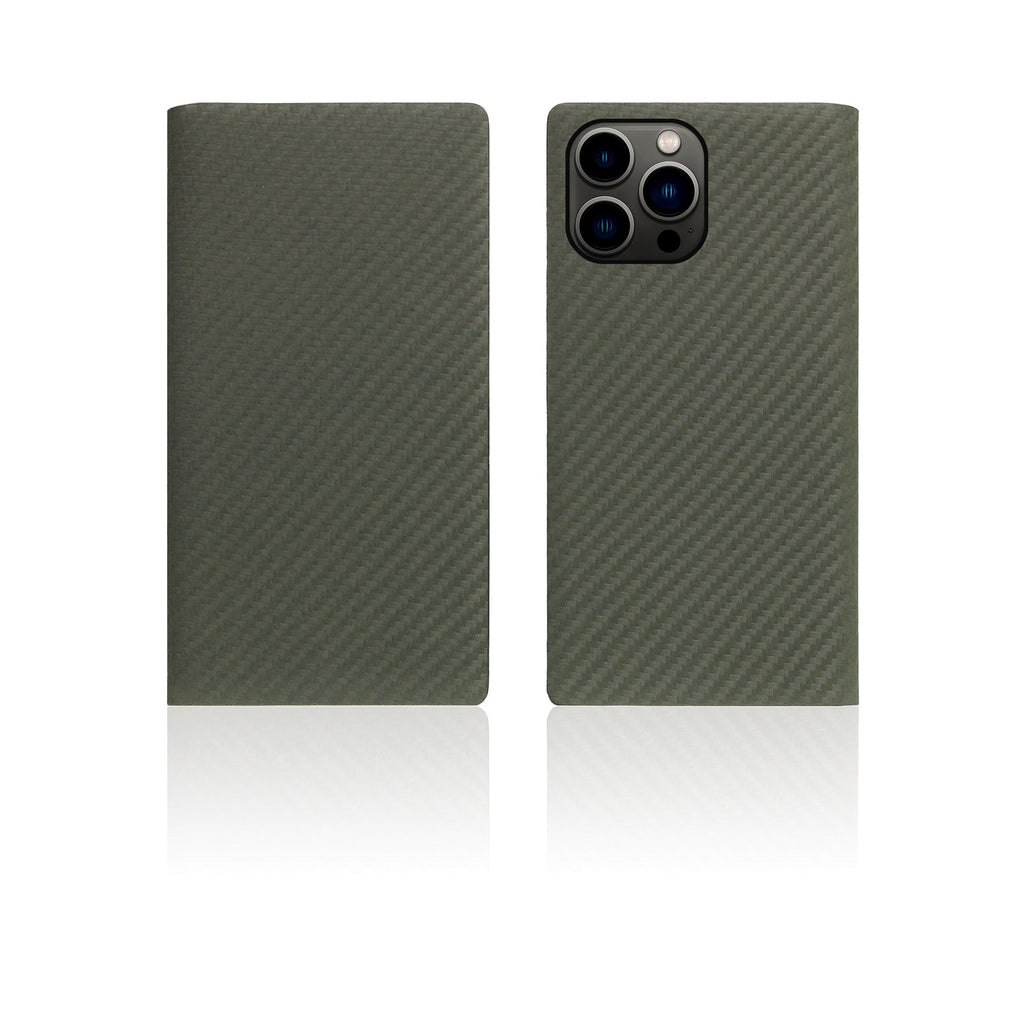 D+ Italian Carbon Leather Diary Case for iPhone 14 Pro Max (Khaki)