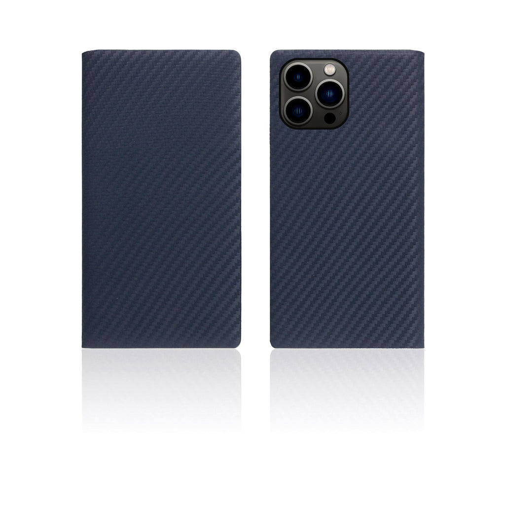 D+ Italian Carbon Leather Diary Case for iPhone 14 Pro Max (Navy)