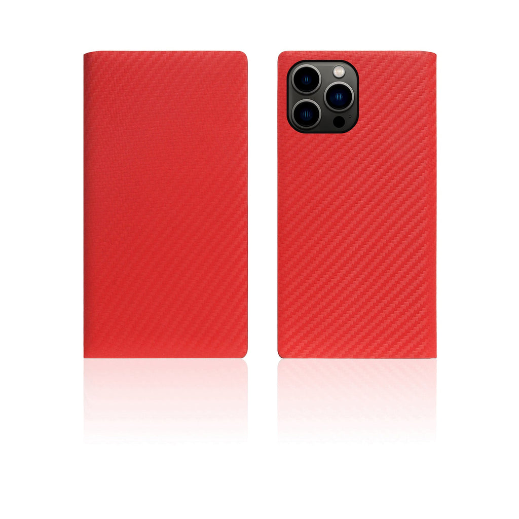D+ Italian Carbon Leather Diary Case for iPhone 14 Pro Max (Red)