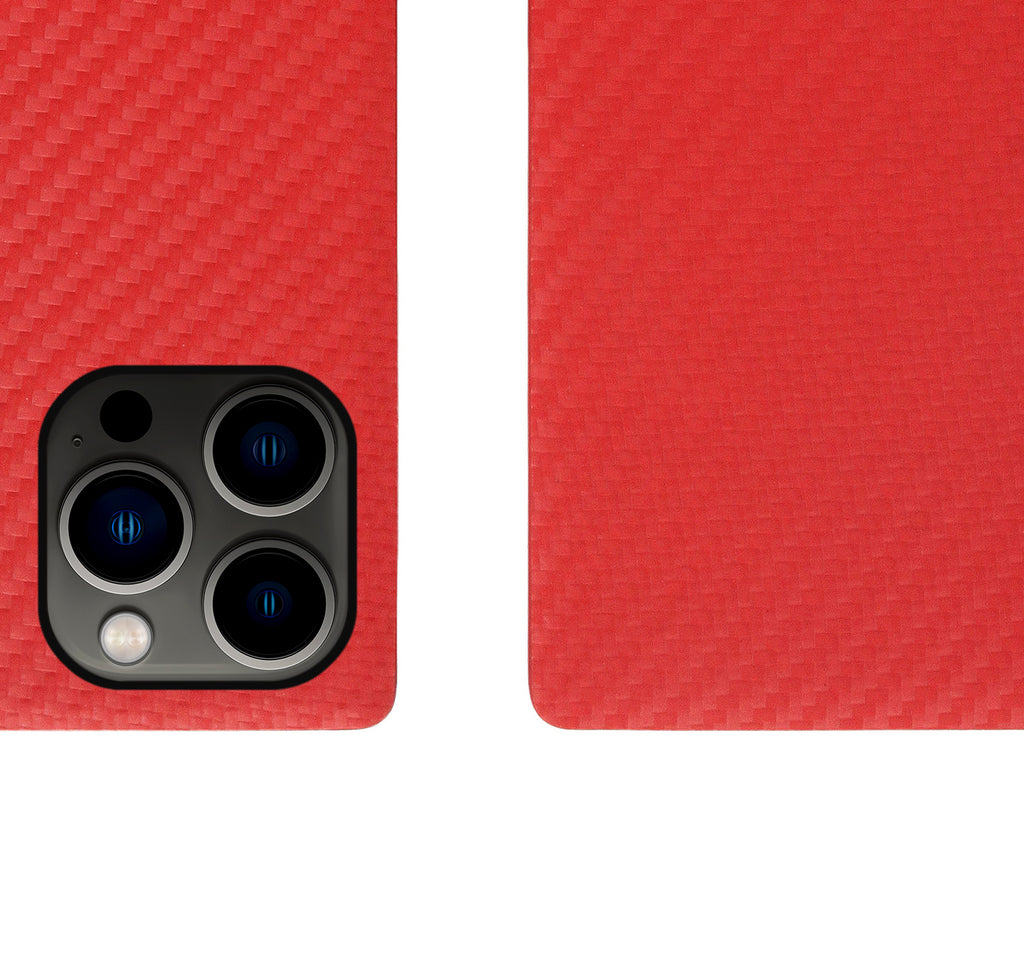 D+ Italian Carbon Leather Diary Case for iPhone 13 Pro Max (Red)