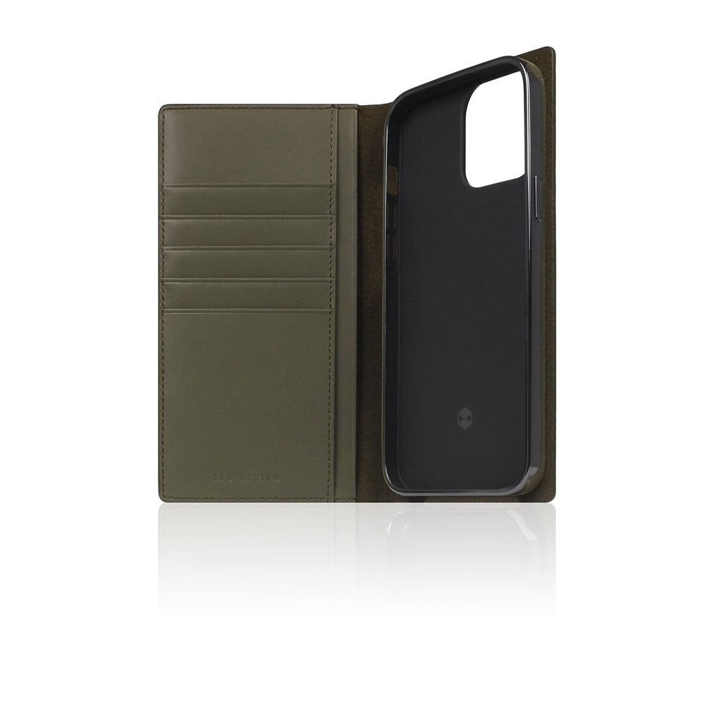 D+ Italian Carbon Leather Diary Case for iPhone 14 Pro Max (Khaki)