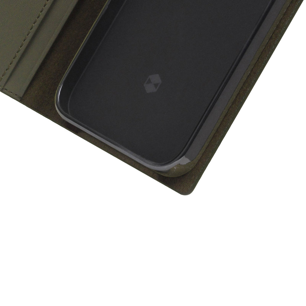 D+ Italian Carbon Leather Diary Case for iPhone 14 Pro Max (Khaki)
