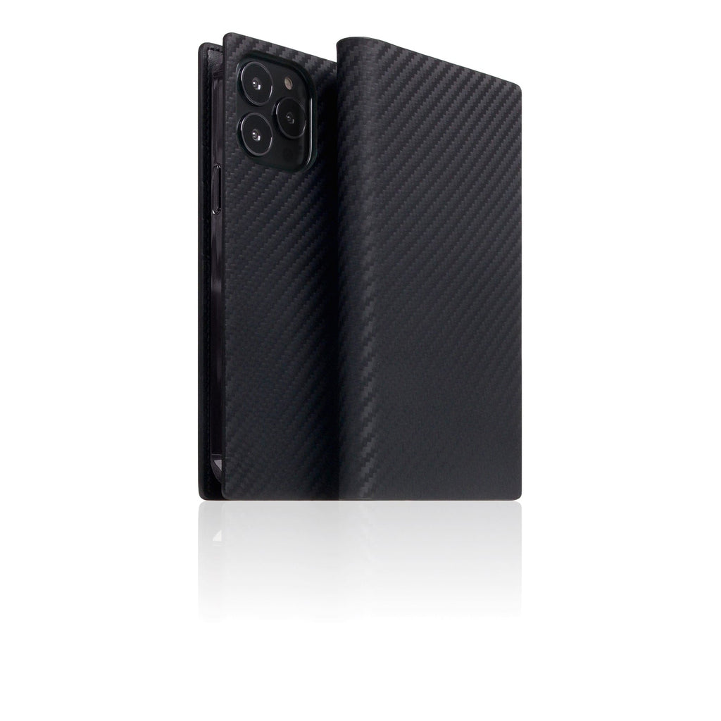 D+ Italian Carbon Leather Diary Case for iPhone 14 Pro Max (Black)