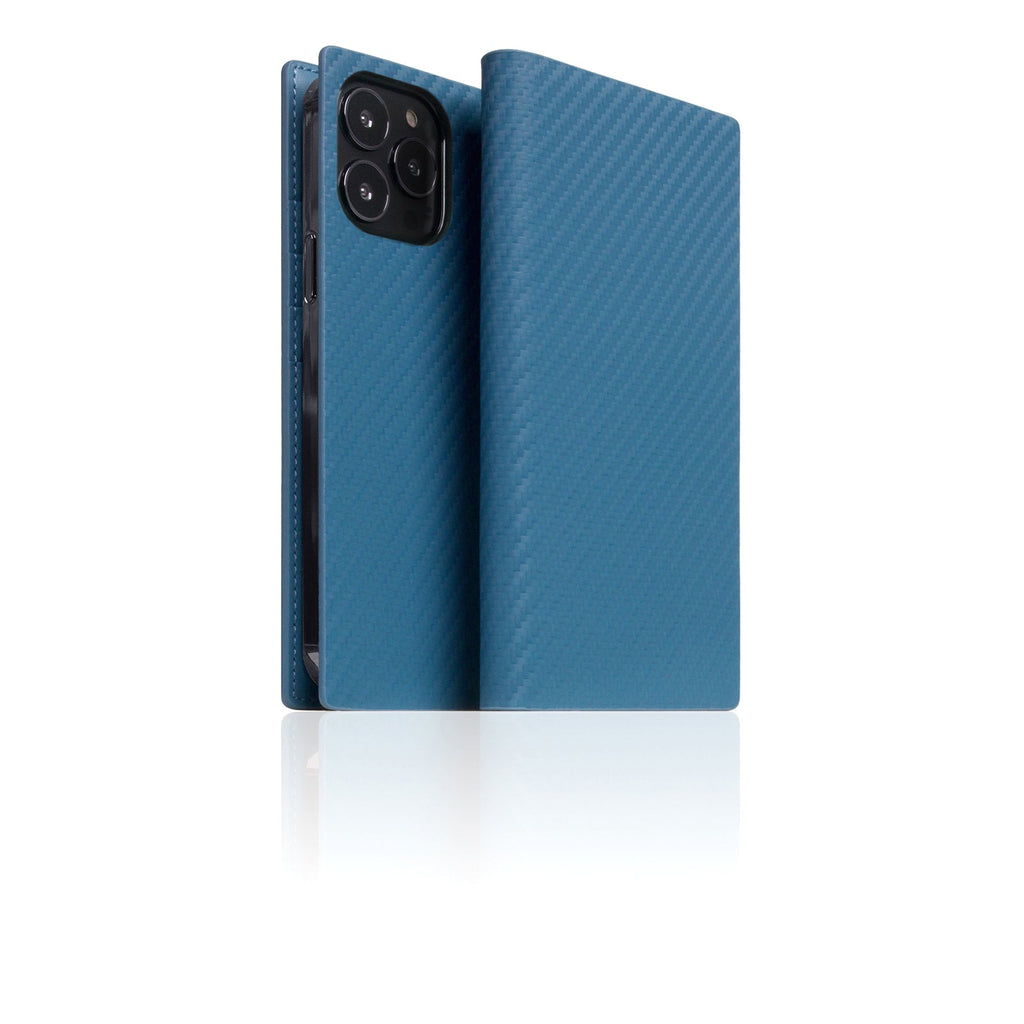 D+ Italian Carbon Leather Diary Case for iPhone 14 Pro Max (Blue) l