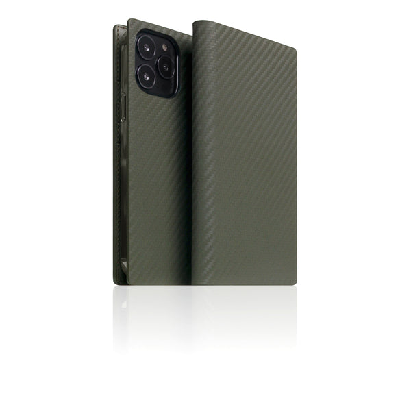 D+ Italian Carbon Leather Diary Case for iPhone 13 Pro Max (Khaki)
