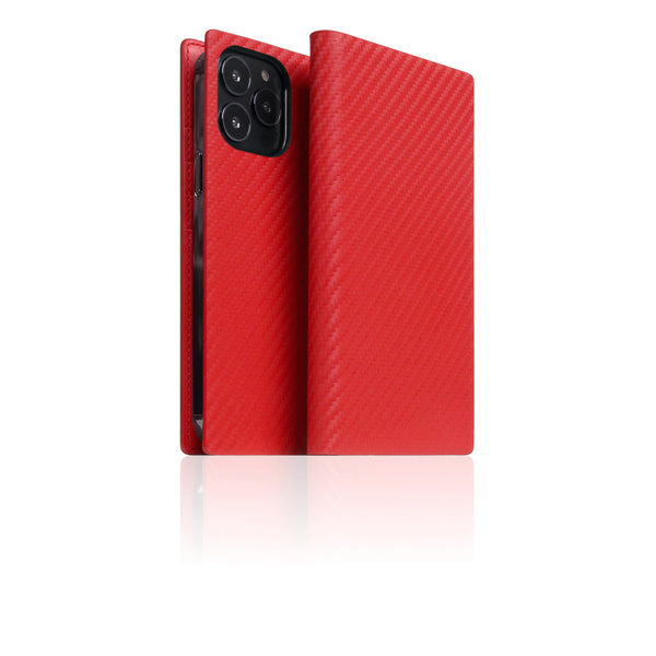 D+ Italian Carbon Leather Diary Case for iPhone 13 Pro Max (Red)