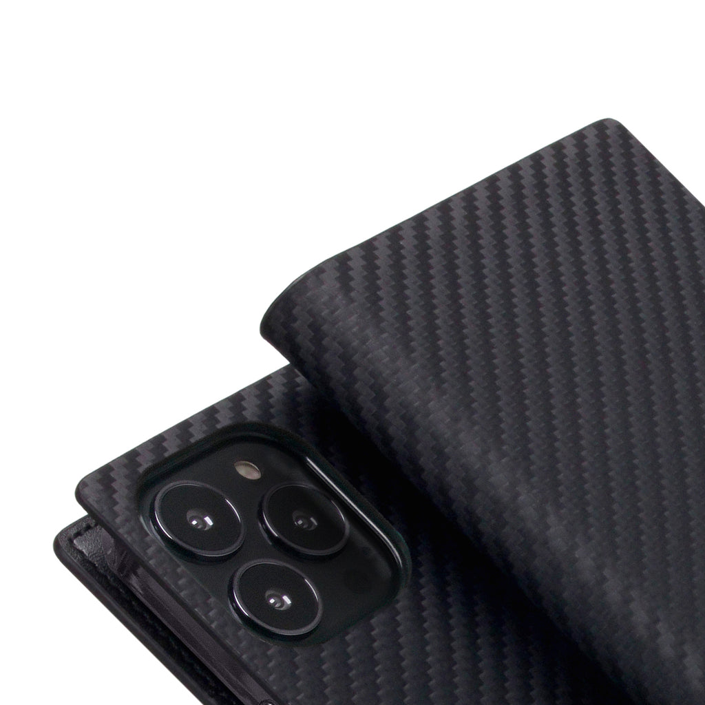 D+ Italian Carbon Leather Diary Case for iPhone 13 Pro Max (Black)