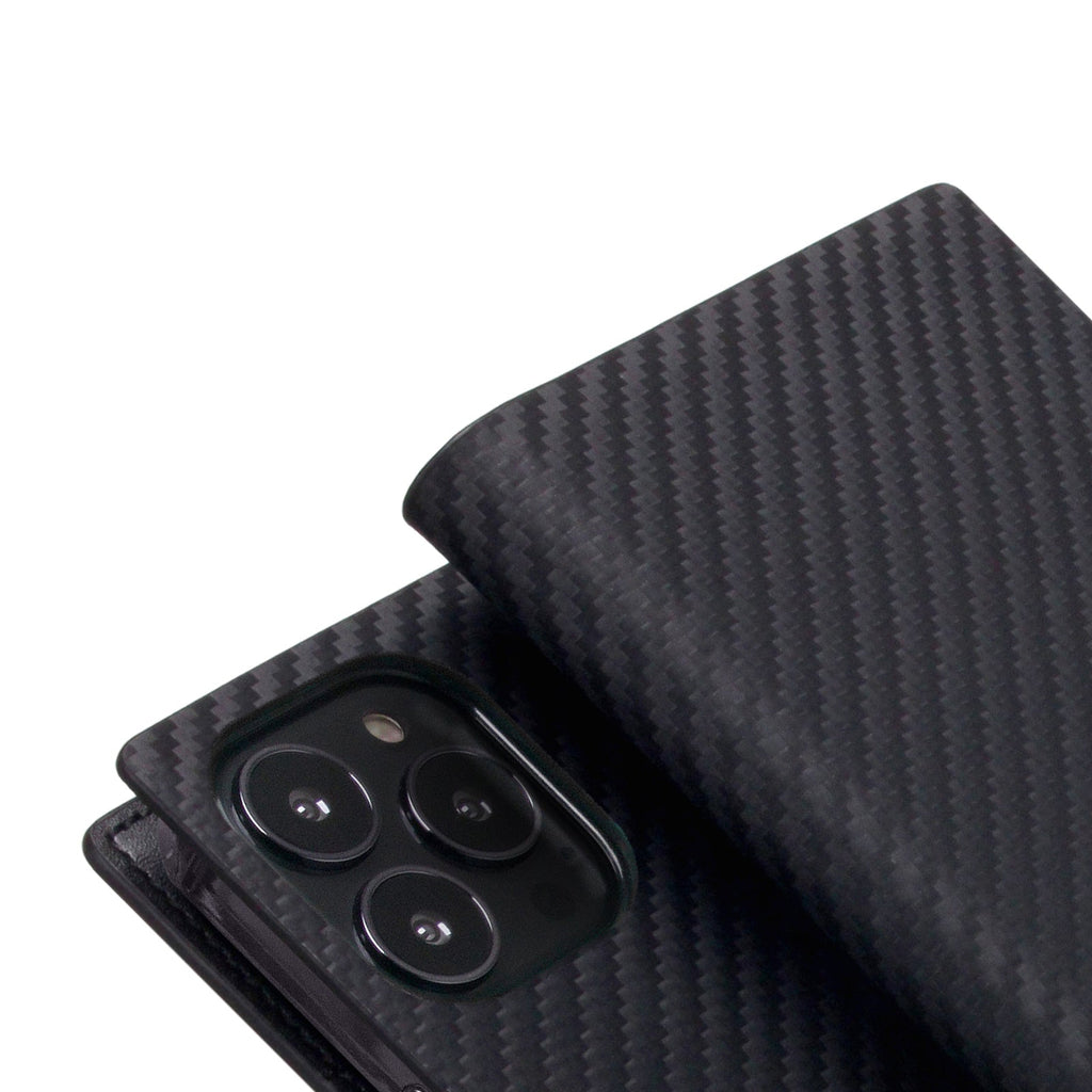 D+ Italian Carbon Leather Diary Case for iPhone 14 Pro Max (Black)
