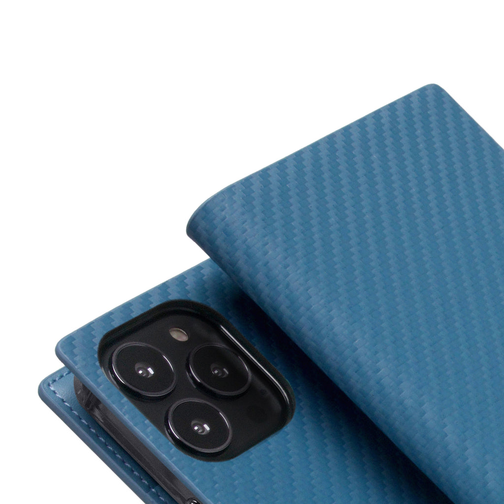 D+ Italian Carbon Leather Diary Case for iPhone 13 Pro Max (Blue)