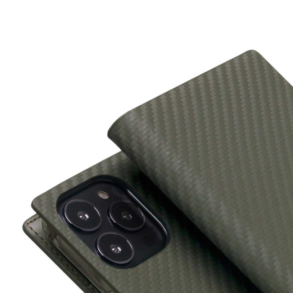 D+ Italian Carbon Leather Diary Case for iPhone 14 Pro Max (Khaki)