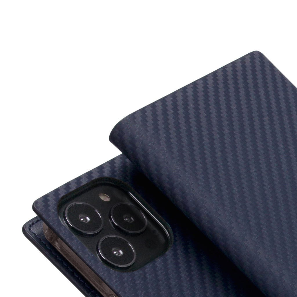 D+ Italian Carbon Leather Diary Case for iPhone 14 Pro Max (Navy)