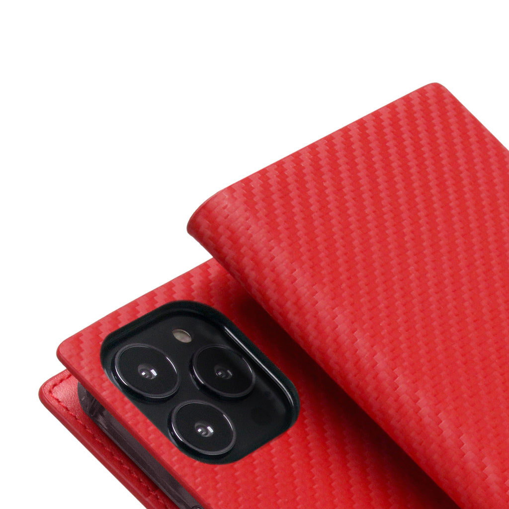 D+ Italian Carbon Leather Diary Case for iPhone 13 Pro Max (Red)