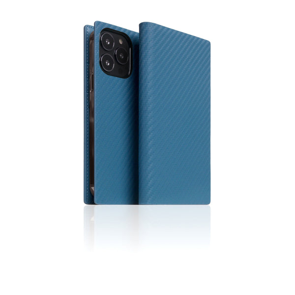 D+ Italian Carbon Leather Diary Case for iPhone 13 Pro (Blue)