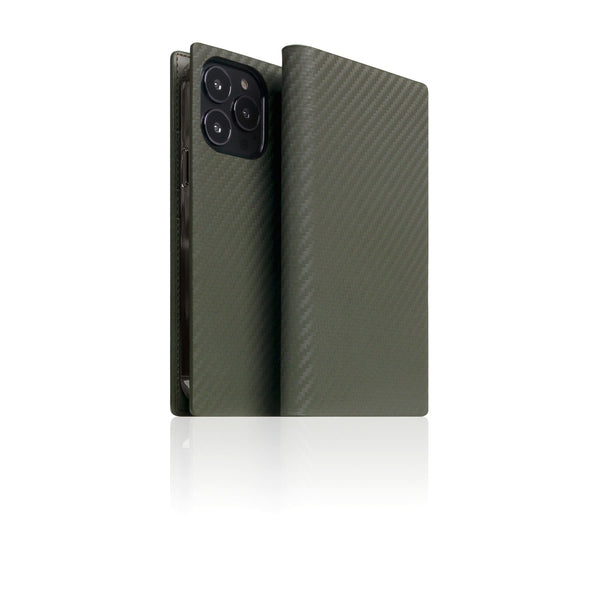 D+ Italian Carbon Leather Diary Case for iPhone 13 Pro (Khaki)
